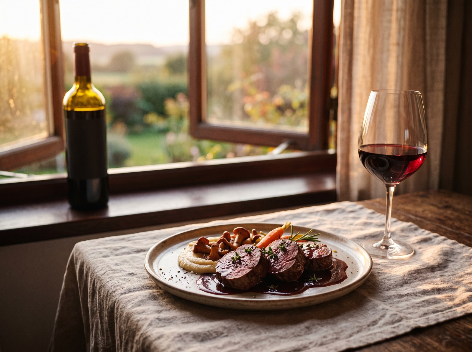 Red deer fillet medallions with red wine reduction
