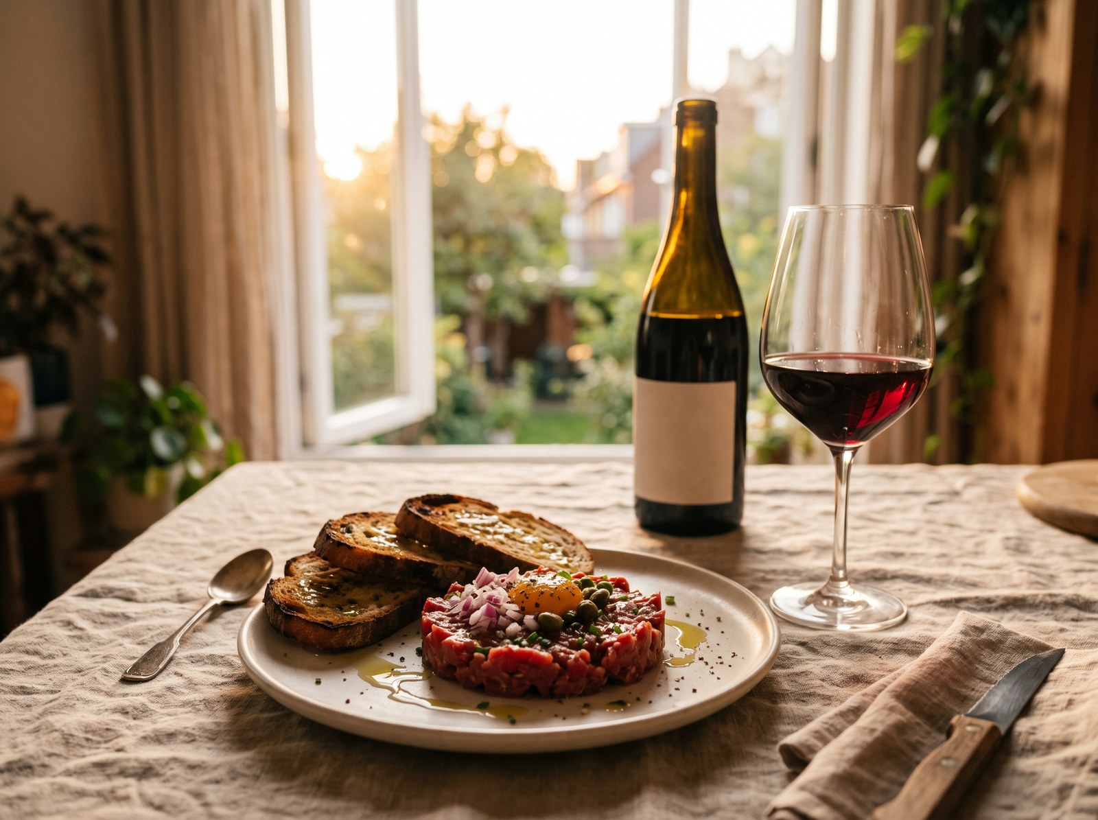 Beef tartare with onion and toasted bread