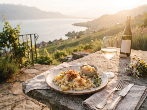 Alpine macaroni with apple compote