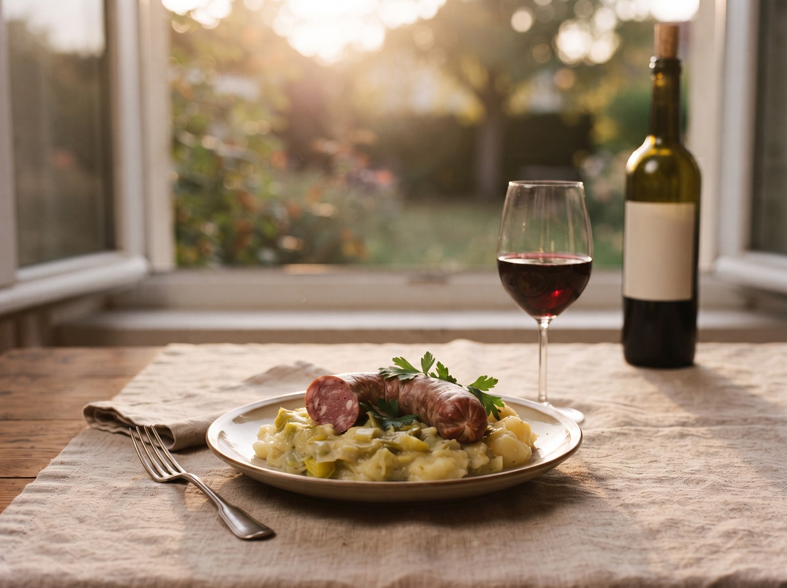Papet vaudois with pork sausage