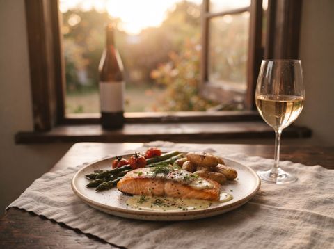 Pan-seared salmon with beurre blanc